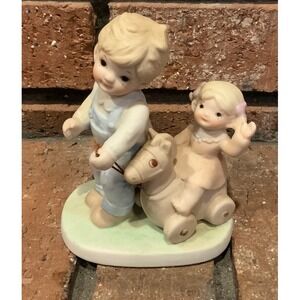 Vintage Homco Boy Girl Rocking‎ Horse Ceramic Figurine #1450 4.5" Tall